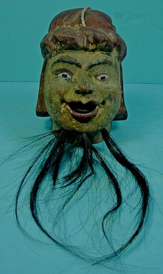 Vintage Burmese Carved Wooden Puppet Head With Moving Tongue