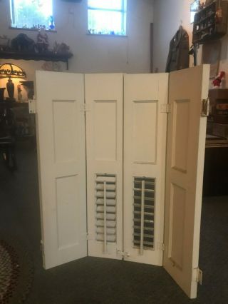 Vintage White Wood Eastlake Shutters Louvered Country Cottage Shabby Chic 1 Set