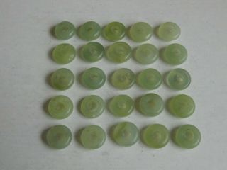 25 Fine Old Antique Chinese Carved Celadon Jade Necklace Amulet Beads Discs 3