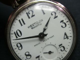 VINTAGE MAN ' S POCKET WATCH/WESTCLOX SCOTTY/SHOCK RESISTANT/U.  S.  A.  /RUNNING WELL 3