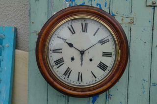 Antique Victorain Mahogany School Railway Wall Clock Org Striking Brass Movement