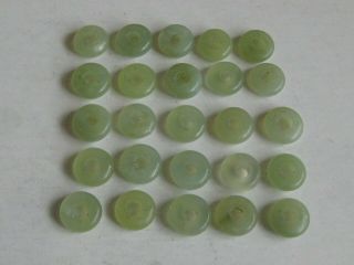 25 Fine Old Antique Chinese Carved Celadon Jade Necklace Amulet Beads Discs 1