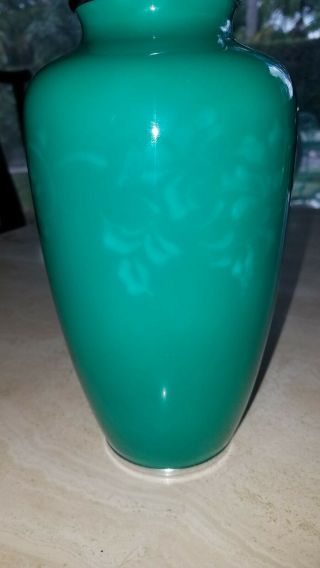 Vintage Japanese Ando Cloisonné Jade Green Enamel Vase with Design 5