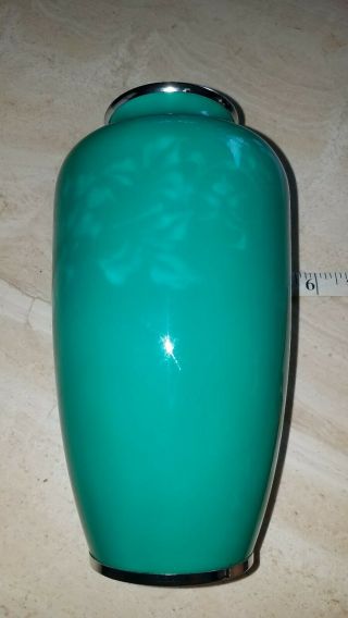 Vintage Japanese Ando Cloisonné Jade Green Enamel Vase with Design 7