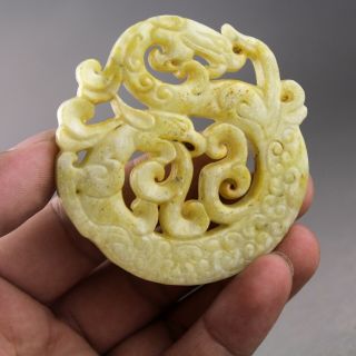 2.  7  China Old Jade Chinese Carved Ancient Dragon Phoenix Jade Pendant 2003