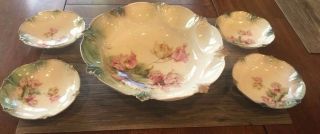Stunning Antique Rs Prussia Berry Bowl Set Floral Master Bowl & 4 Serving Bowls
