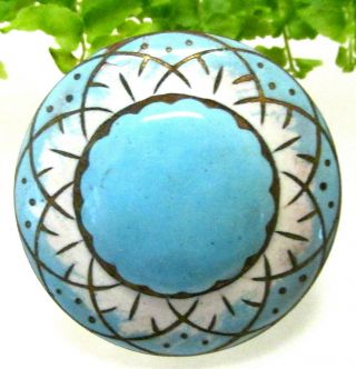 Pretty Antique Robins Egg Blue Enamel Button With Flower Design E54