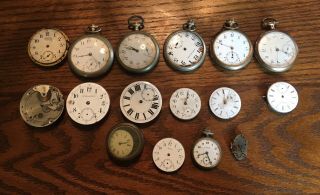 Old Vintage Antique 16 Pocket Watches Movements Watchmaker Restoration