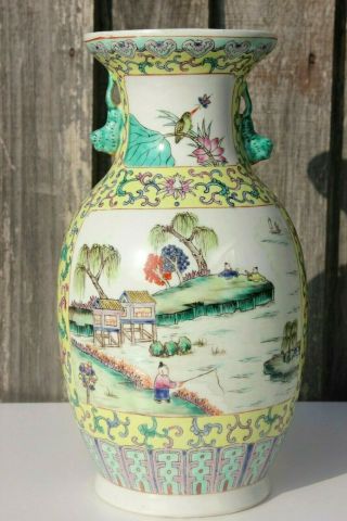 Antique Chinese Famille Verte Vase River And Figure Scene