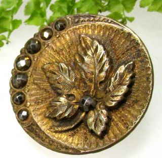Victorian Gold Gilt Button W/ Maple Leaf And Cut Steels E37