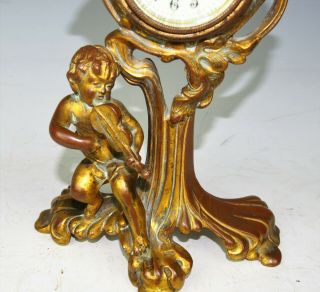 HAVEN ART NOUVEAU CLOCK 1900s ANTIQUE Brass/Bronze CHERUB W/VIOLIN 2