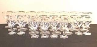 28 Antique Gold Rim Crystal Glasses Wine Champagne Cordial Liqueur Sherry Brandy
