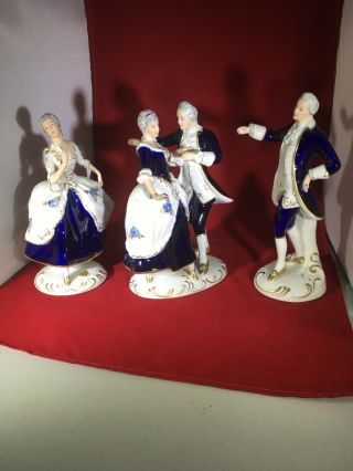 Royal Dux 1134 Dancing Couple Royal Blue Figurine 8 1/2 " Tall With Matching Solo