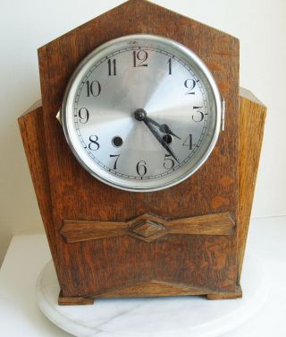 Vintage Art Deco Chiming Wood Mantel Clock With Pendulum