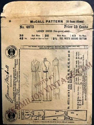 1912 Mccall Belle Epoque Dress 4873,  1910 