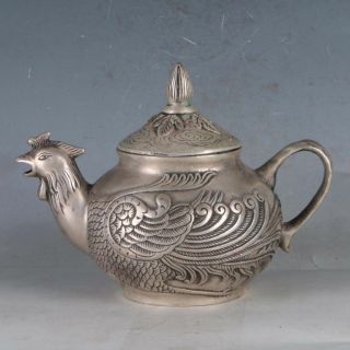 Chinese Antiques Tibetan Silver Phoenix Teapot Wine Pot Flagon Qing Qianlong