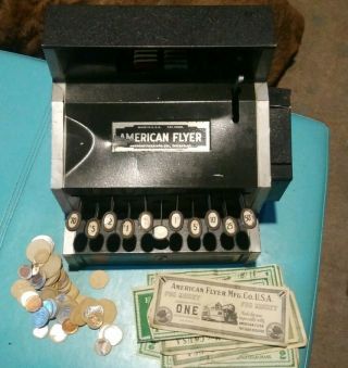 Rare Vintage American Flyer Toy Cash Register W/ Money