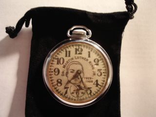 1947 16s Pocket Watch Rev.  Martin Luther King Theme Dial & Case Runs Well.
