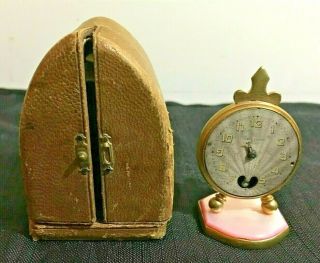 Antique Brevet Fleur De Lys Paris Travel Clock W/ Case - Lenox W.  Co - For Repair