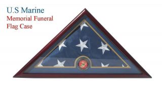 Marine Flag Display Case Box,  5x9 Burial - Funeral - Veteran Elegant Wood