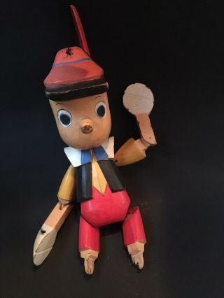Vintage Antique Large 18 " Hand Painted & Carved Wood Pinocchio Puppet Doll Toy