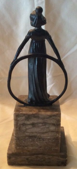 Antique Bronze Lady With Hoop Statue Sculpture Art Deco Marble Base 1920s 2