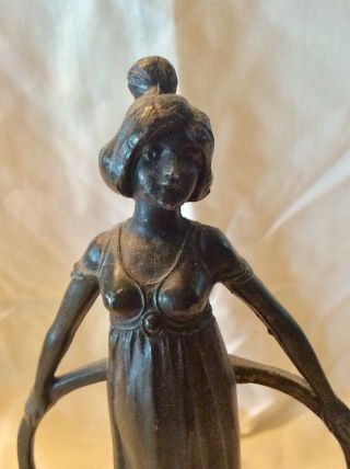 Antique Bronze Lady With Hoop Statue Sculpture Art Deco Marble Base 1920s 4