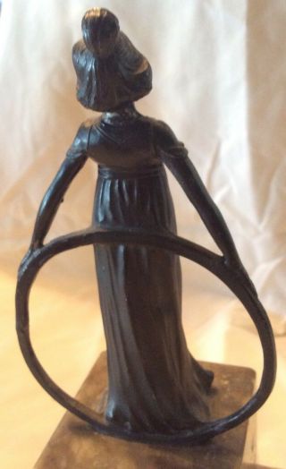 Antique Bronze Lady With Hoop Statue Sculpture Art Deco Marble Base 1920s 6