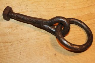 Antique Wrought Iron Tethering Ring On Threaded Pin Meat/beam/game/hook
