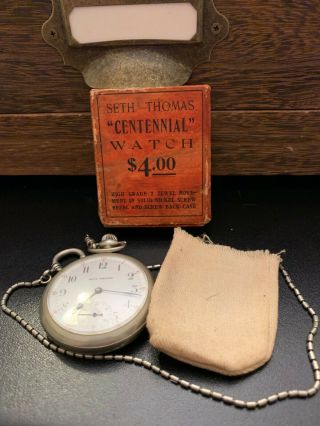 Seth Thomas Centennial Pocket Watch 1913 16s 7j Model 21 Rare With Orignial Box