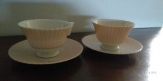 TWO RARE LENOX PINK SCALLOPED TEA CUP AND SAUCER VINTAGE 2