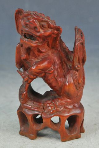 Vtg Chinese Carvd Wood Statue Of Foo Dog