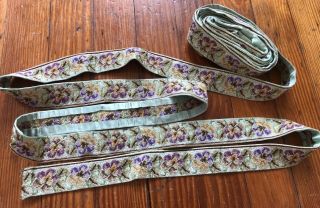 Antique Petit Point Embroidered Floral Pansy Silk Trim