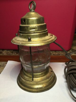Vintage Railroad Lantern Barrel Glass Electric Hanging Light Metal & Glass