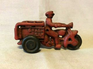 Early Hubley Cast Iron Toy 3 Wheel Crash Car Motorcycle.  Orig.  Paint 1930 