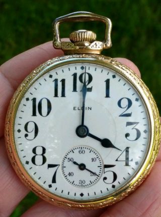 Antique Elgin 16s 17j Grade 387 Model 7 Open Face Pocket Watch