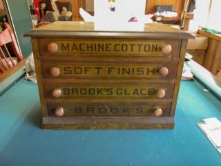 Antique Spool Chest Brooks Oak?? 4 Drawer Novelty Sewing Box Brook 