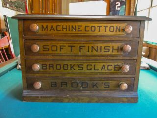 Antique Spool Chest Brooks Oak?? 4 Drawer Novelty Sewing Box Brook ' s Glace ' 2