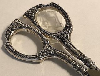 Antique Watrous Sterling Silver Sewing Button Scissors Flowers Handles