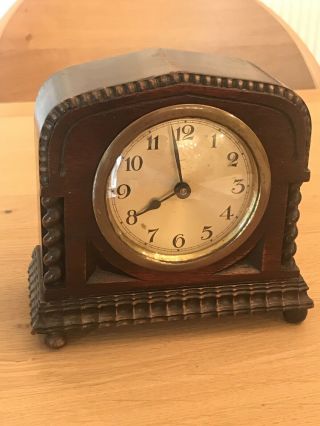 Antique Mahogany Wooden Mantel Clock Wind Up With Key