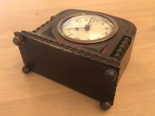 Antique Mahogany Wooden Mantel Clock Wind Up With Key 5