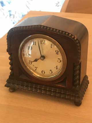 Antique Mahogany Wooden Mantel Clock Wind Up With Key 6