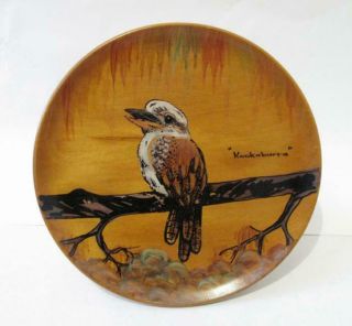 Vintage Hand Painted Kookaburra Huon Pine Native Timber Wall Plate Australiana