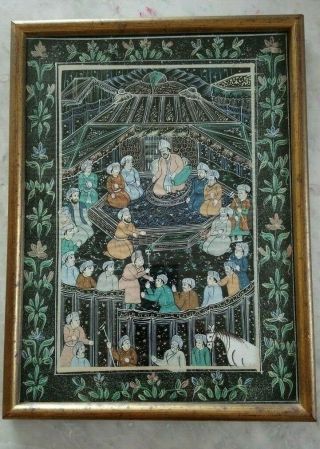 Mughal Painting,  Gouache On Linen,  Framed