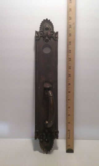 Antique Large 18 " Ornate Copper Brass Push Button Door Knob Handle Plate Yale &