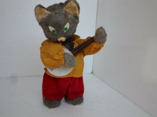 Rare Vintage Wind Up Toy Cat Playing The Banjo