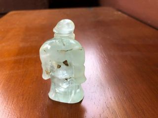 Vintage Chinese White Jade Carved Bearded Man with Cane Miniature Figurine 4