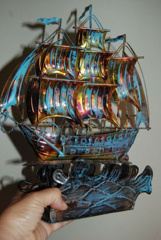 Vintage Tin Ship Sail Boat Wind - Up Music Box Metal