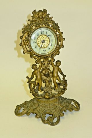 Antique Gilt Brass Mantel Clock British United Clock Company Ormolu Cherub Bucc