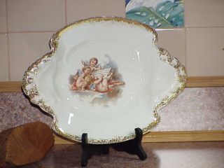 Antique Labelle China Wheeling Pottery Cherubs Playing Wall Plate Gold Bowl 12 "